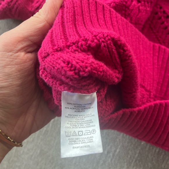 LOFT Fuchsia Textured Crew Neck Sweater - Picture 3 of 3